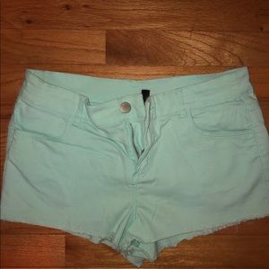 Mint green soft denim shorts